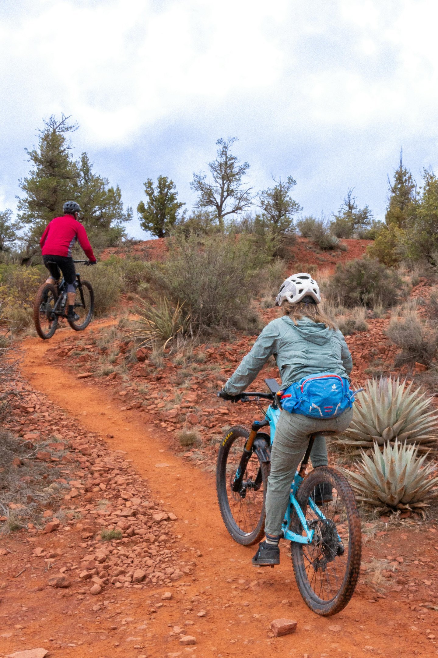 woman riding her bike in the mountain mtb enduro